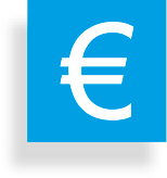 Euro-Symbol im blauen Quadrat – Icon für attraktive Vergütung.