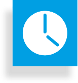 Uhrsymbol im blauen Quadrat – Icon für flexible Arbeitszeiten.