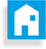 Haus-Symbol im blauen Quadrat – Icon für Homeoffice bei der dbs.
