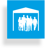 Gruppe von Mitarbeitenden unter einem Dach – Icon für Mitarbeiterevents bei der dbs Delta Service Business GmbH.