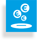 Drei Euro-Münzen über einer Fläche – Icon für vermögenswirksame Leistungen bei der dbs Delta Service Business GmbH.